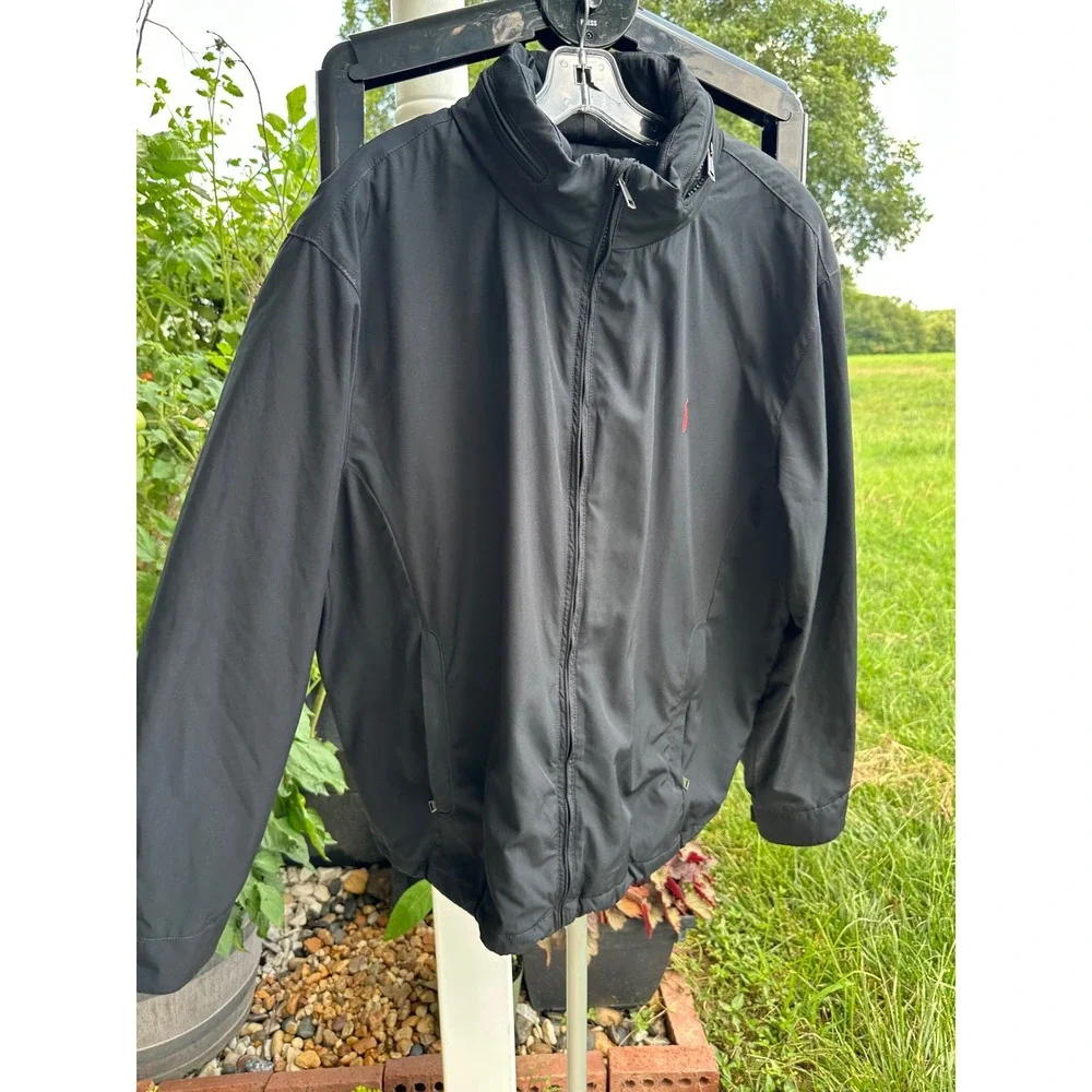 Polo Ralph Lauren Men's XXL Black Quilted Lined Windbreaker Jacket Stowaway Hood